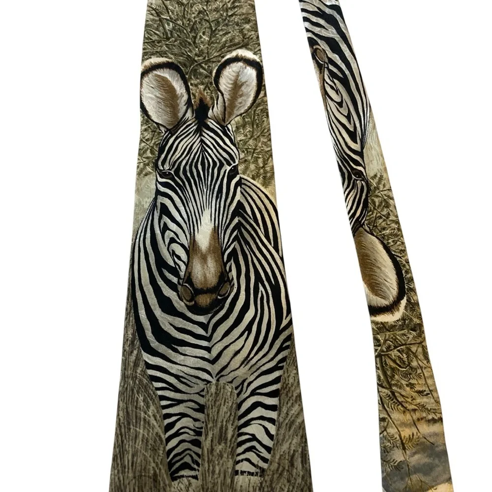 Vintage Zebra Endangered Species Stripes Forever by Marc Dennis Mens Silk Tie